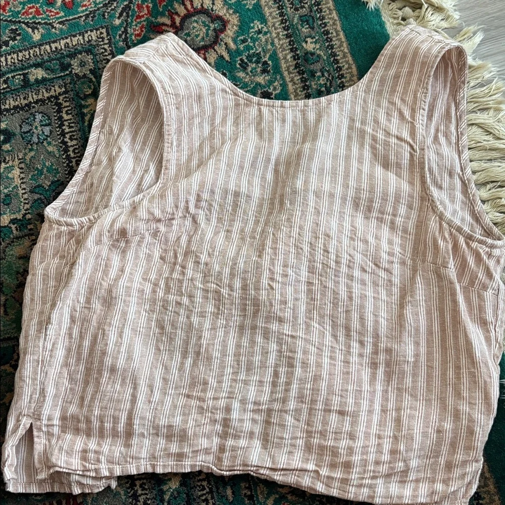 Madewell Tie-Back Scoopneck Top in 100% Linen brown stripped - Picture 10 of 10